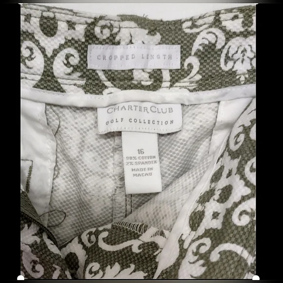 Olive Green Print Crop Pants sz 16 - Picture 9 of 10